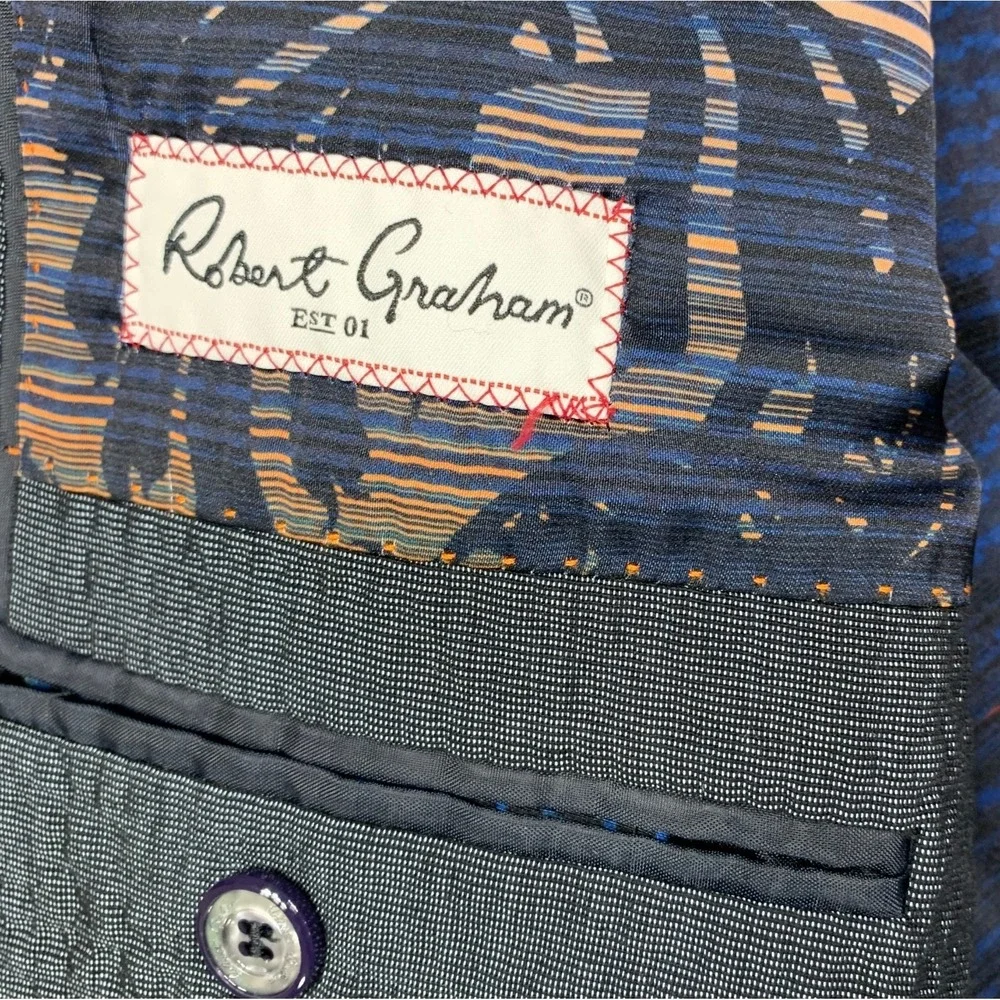Robert Graham Barrichello Seersucker Sport Coat Mens 44 Tailored Fit Grey Blazer